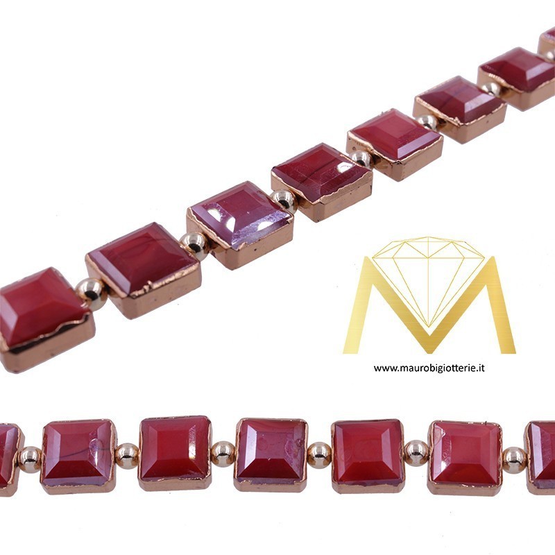 Red Square Crystal with RoseGold Border