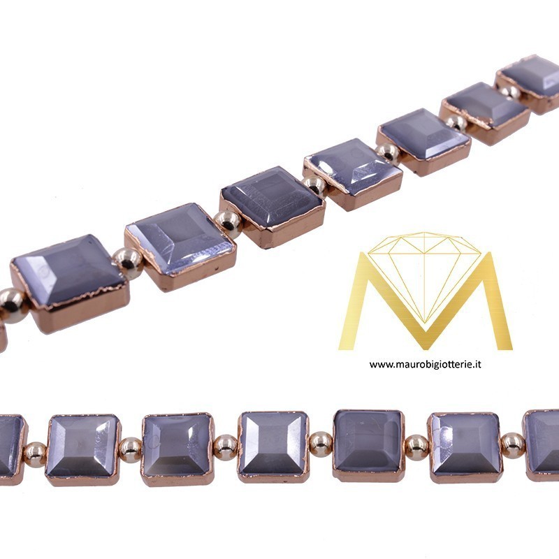 Gray Square Crystal with RoseGold Border