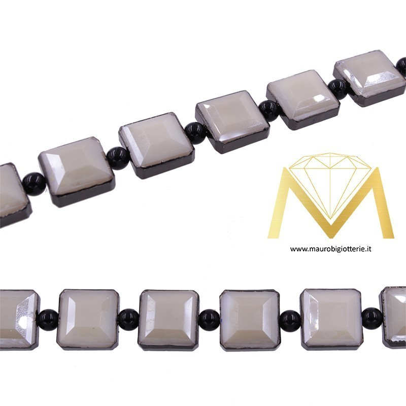 Beige Square Crystal with Black Border