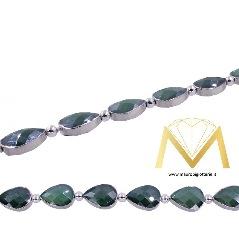 Green Drop Crystal with Silver Border