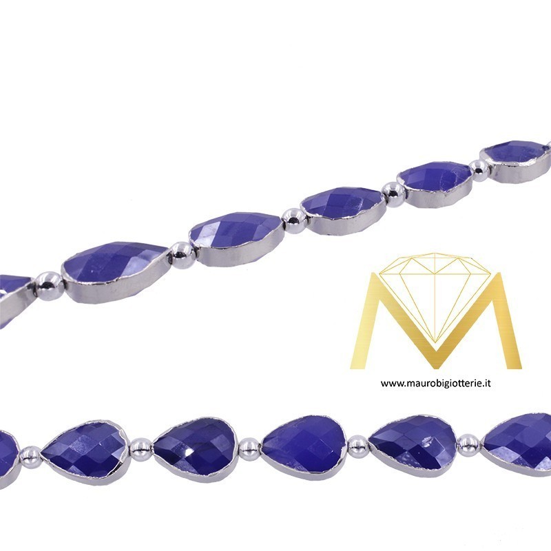 Filo di Cristallo Goccia Blu Bordato Argento