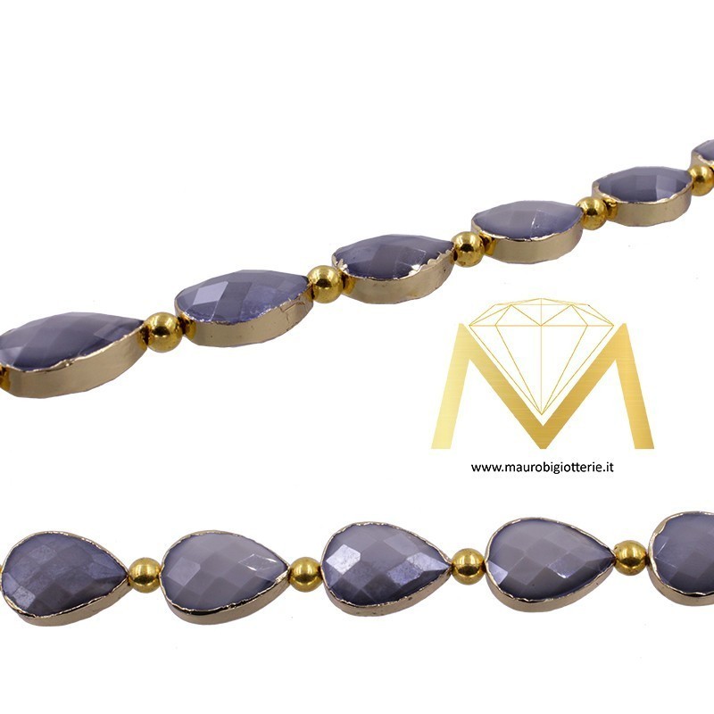 Gray Drop Crystal with Gold Border