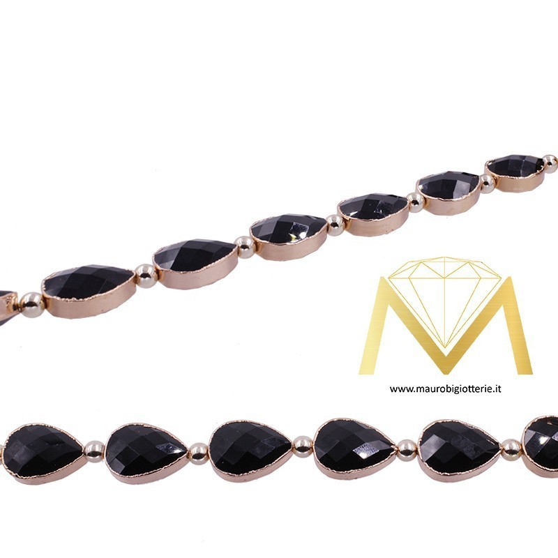 Filo di Cristallo Goccia Nero Bordato Oro Rosa