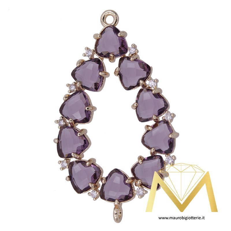 Big Violet Droplet Pendant with Cat's Eye and Zircon