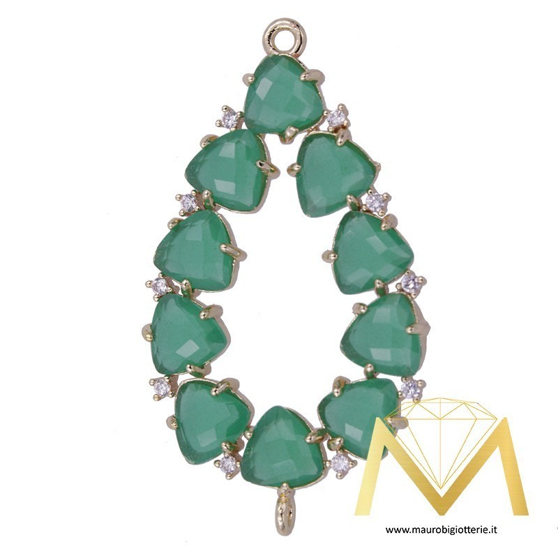 Big Light Green Droplet Pendant with Cat's Eye and Zircon