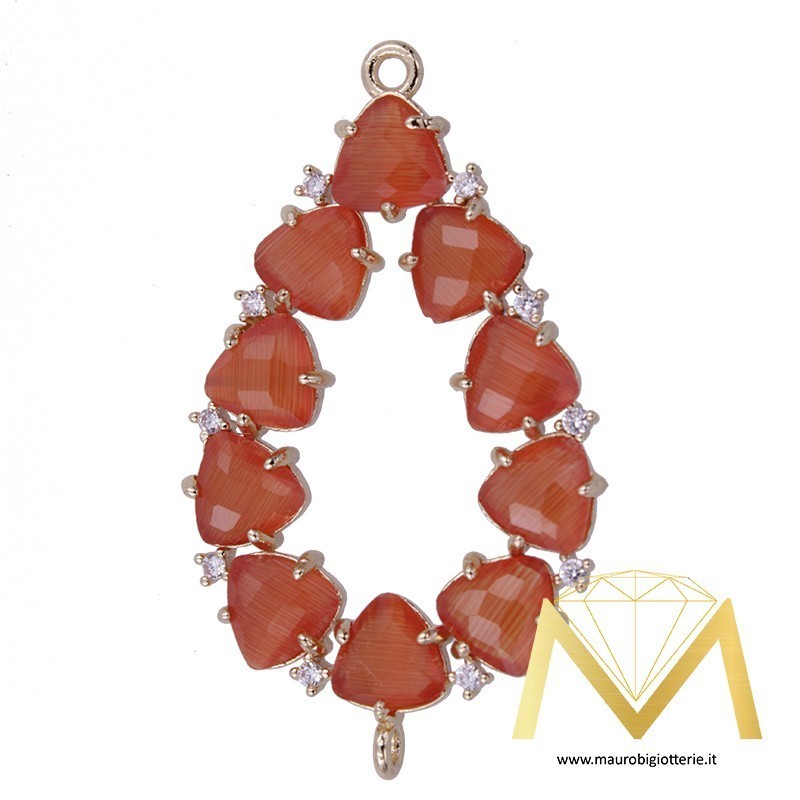 Big Orange Droplet Pendant with Cat's Eye and Zircon