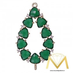 Big Green Droplet Pendant with Cat's Eye and Zircon