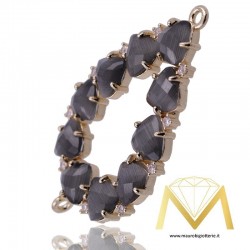 Big Gray Droplet Pendant with Cat's Eye and Zircon