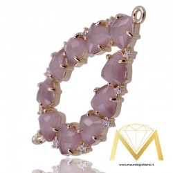 Big Peach Droplet Pendant with Cat's Eye and Zircon