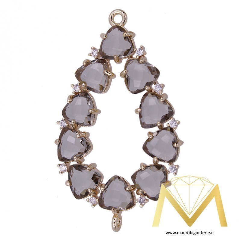 Ciondolo Goccia Grande Grigio Trasparente con Occhio di Gatto