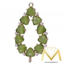 Big Olive Green Droplet Pendant with Cat's Eye and Zircon