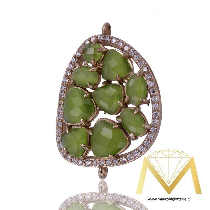 Bean Pendant Green with Cat's Eye and Zircon