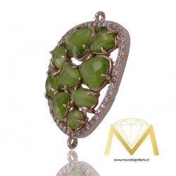 Bean Pendant Green with Cat's Eye and Zircon