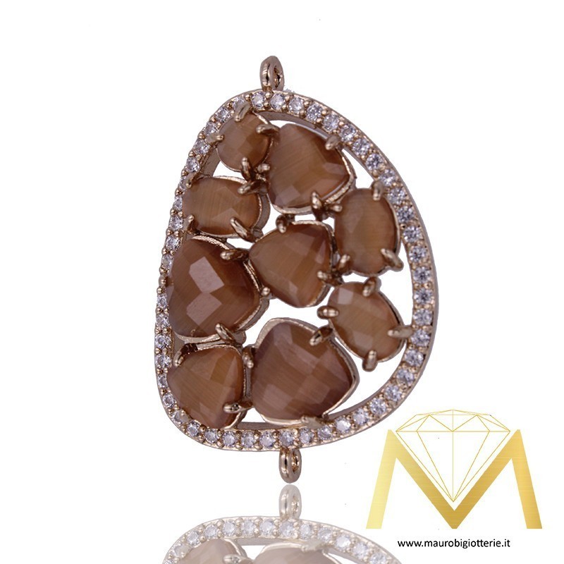 Bean Pendant Brown with Cat's Eye and Zircon