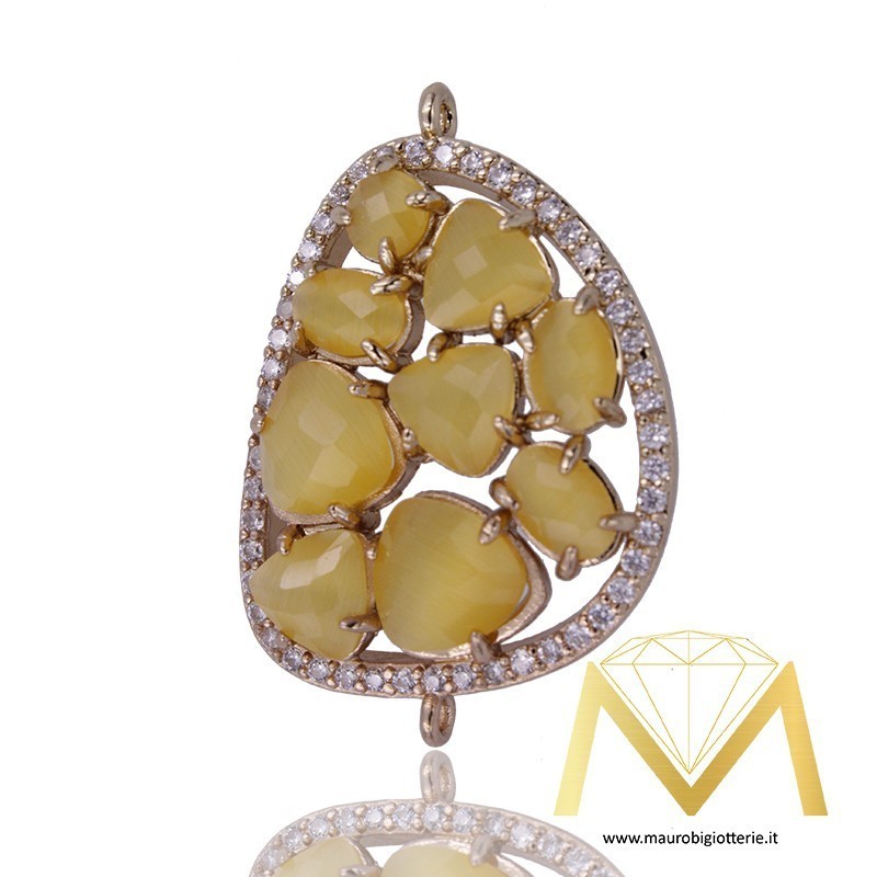Bean Pendant Yellow with Cat's Eye and Zircon