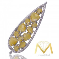 Droplet Pendant with Yellow Cat's Eye and Zircon in Silver