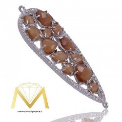 Droplet Pendant with Brown Cat's Eye and Zircon in Silver