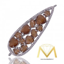 Ciondolo con Occhio di Gatto Marrone Bordato con Zircone Argento