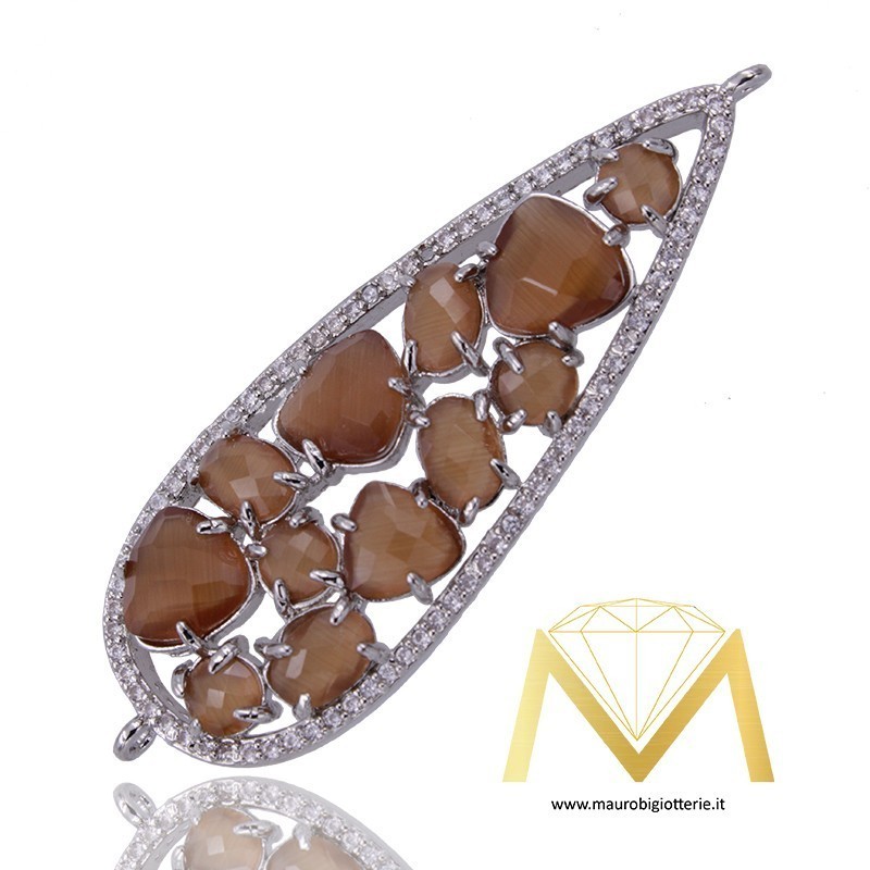 Droplet Pendant with Brown Cat's Eye and Zircon in Silver