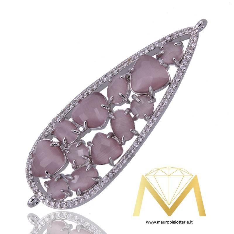 Droplet Pendant with Lilac Cat's Eye and Zircon in Silver