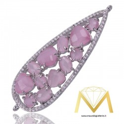 Droplet Pendant with Pink Cat's Eye and Zircon in Silver