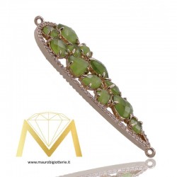 Ciondolo con Occhio di Gatto Oliva Verde Bordato con Zircone Oro Rosa