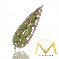 Ciondolo con Occhio di Gatto Oliva Verde Bordato con Zircone Oro Rosa