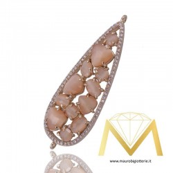 Droplet Pendant with Beige Cat's Eye and Zircon in Rosegold