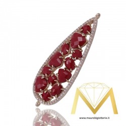 Ciondolo con Occhio di Gatto Bordo Bordato con Zircone Oro Rosa