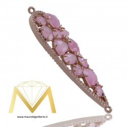 Ciondolo con Occhio di Gatto Rosa Bordato con Zircone Oro Rosa