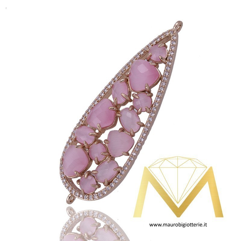 Droplet Pendant with Pink Cat's Eye and Zircon in Rosegold