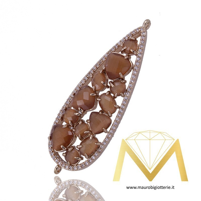 Droplet Pendant with Brown Cat's Eye and Zircon in Rosegold