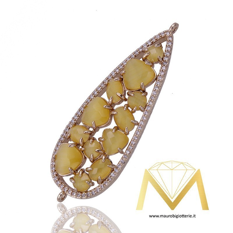 Droplet Pendant with Yellow Cat's Eye and Zircon in Rosegold