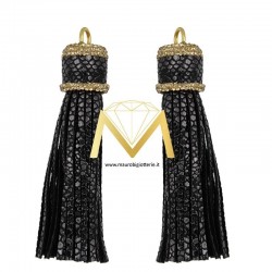 Tassel Black Faux Leather with Gold Strass 90 mm