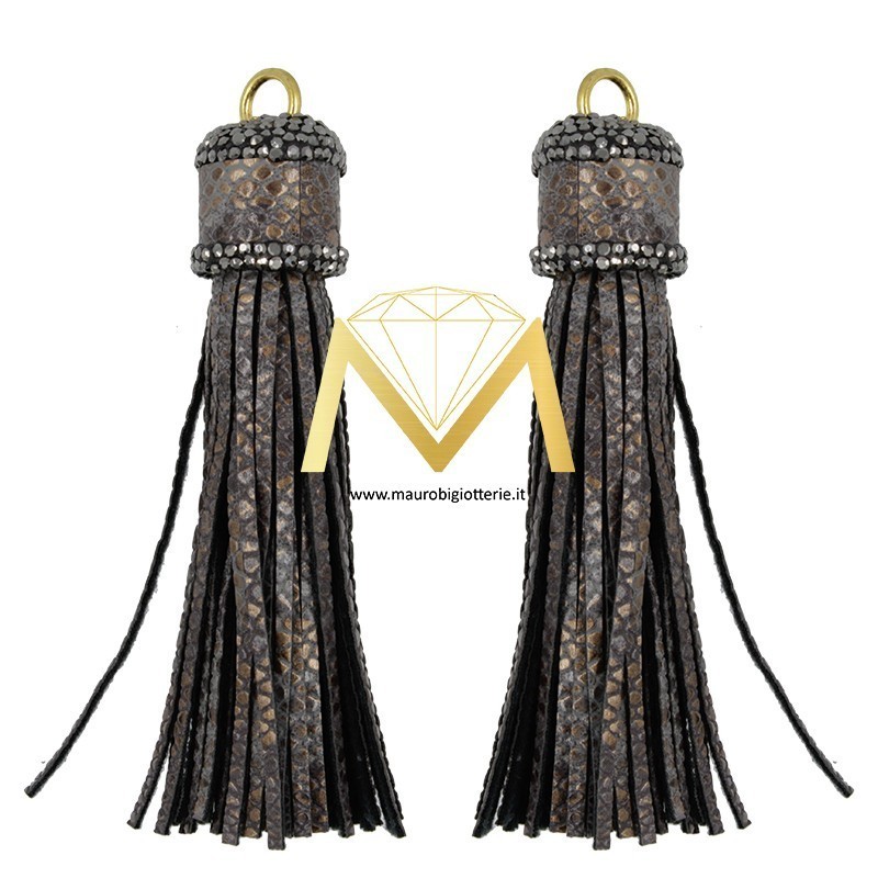 Brown Tassel Leather with Black Strass 90 mm