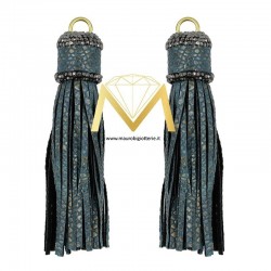 Petroleum Tassel Leather with Black Strass 90 mm