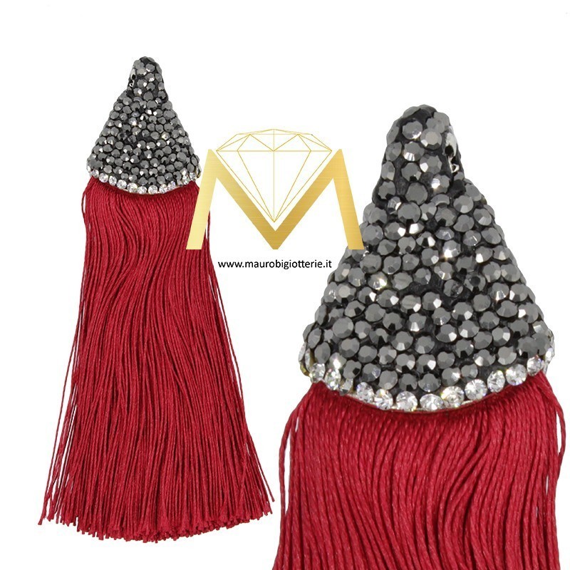 Red Tassel with Silver Marcasite 20x90 mm