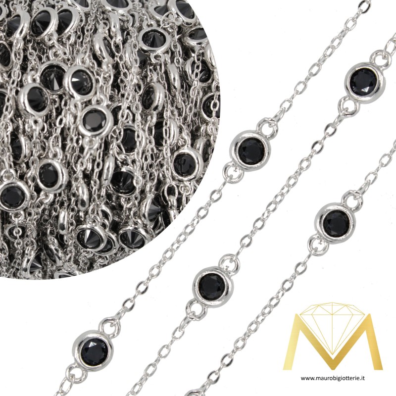 Catena in Ottone Argento Zircone Nero 5.7mm