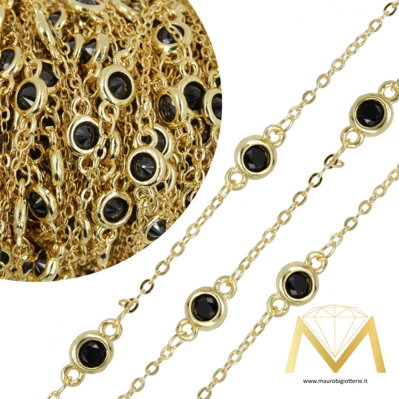 Catena in Ottone Oro con Zircone Nero 5.7mm