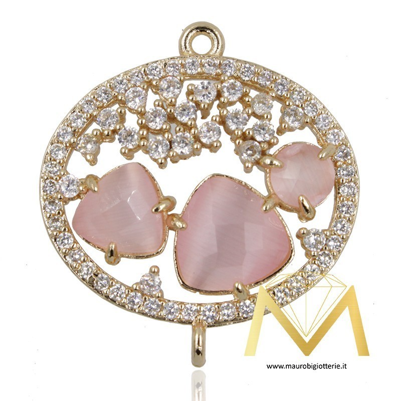 Ciondolo Ovale con Occhio di Gatto Colore Rosa