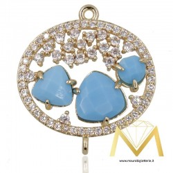 Oval Pendant with Cat's Eye color Turquoise Paste