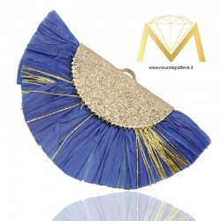 Raffia Tassels with Brass Cover - Blue