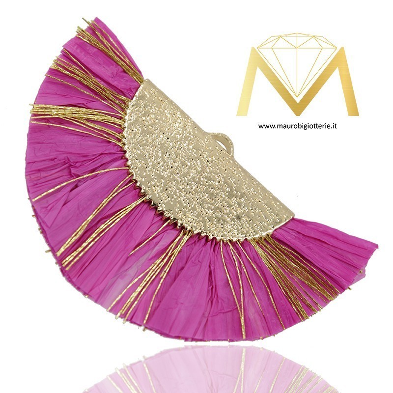 Raffia Tassels with Brass Cover - Fuschia
