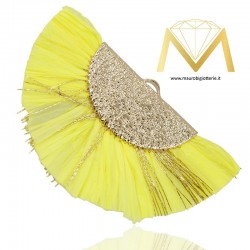 Raffia Tassels with Brass Cover - Yellow