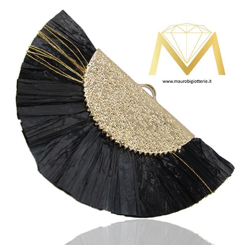 Raffia Tassels with Brass Cover - Black