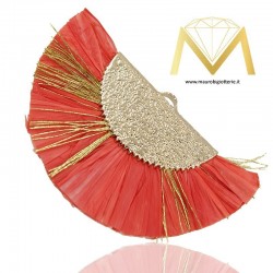 Raffia Tassels with Brass Cover - Red
