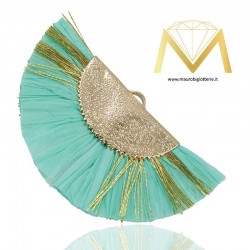 Raffia Tassels with Brass Cover - Turquoise