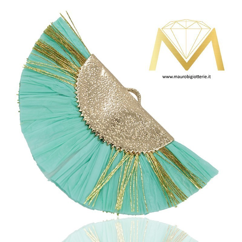 Raffia Tassels with Brass Cover - Turquoise