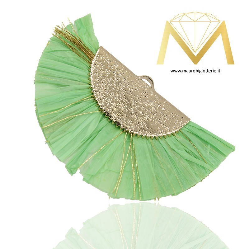 Raffia Tassels with Brass Cover - Green