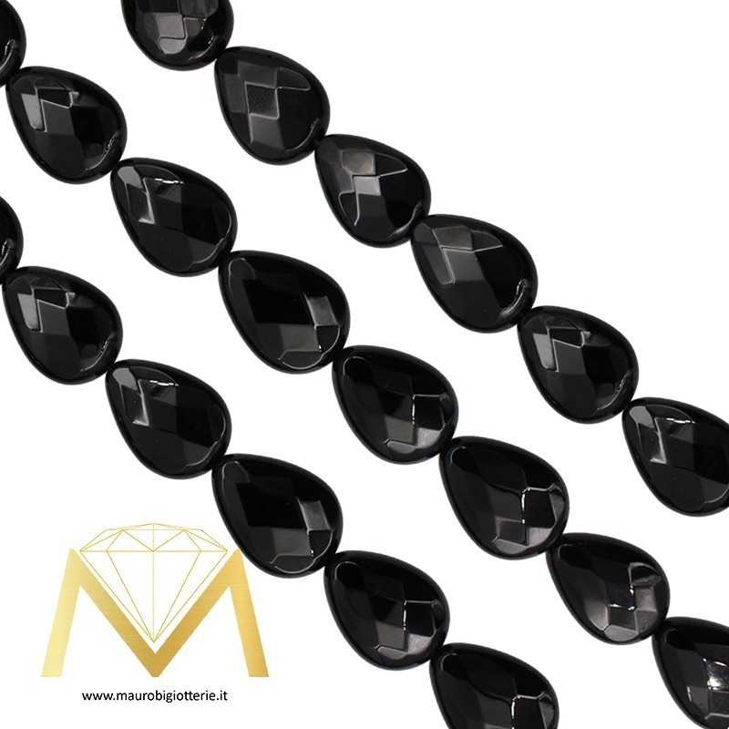 Black Onyx Flat Droplet Faceted 12x15mm